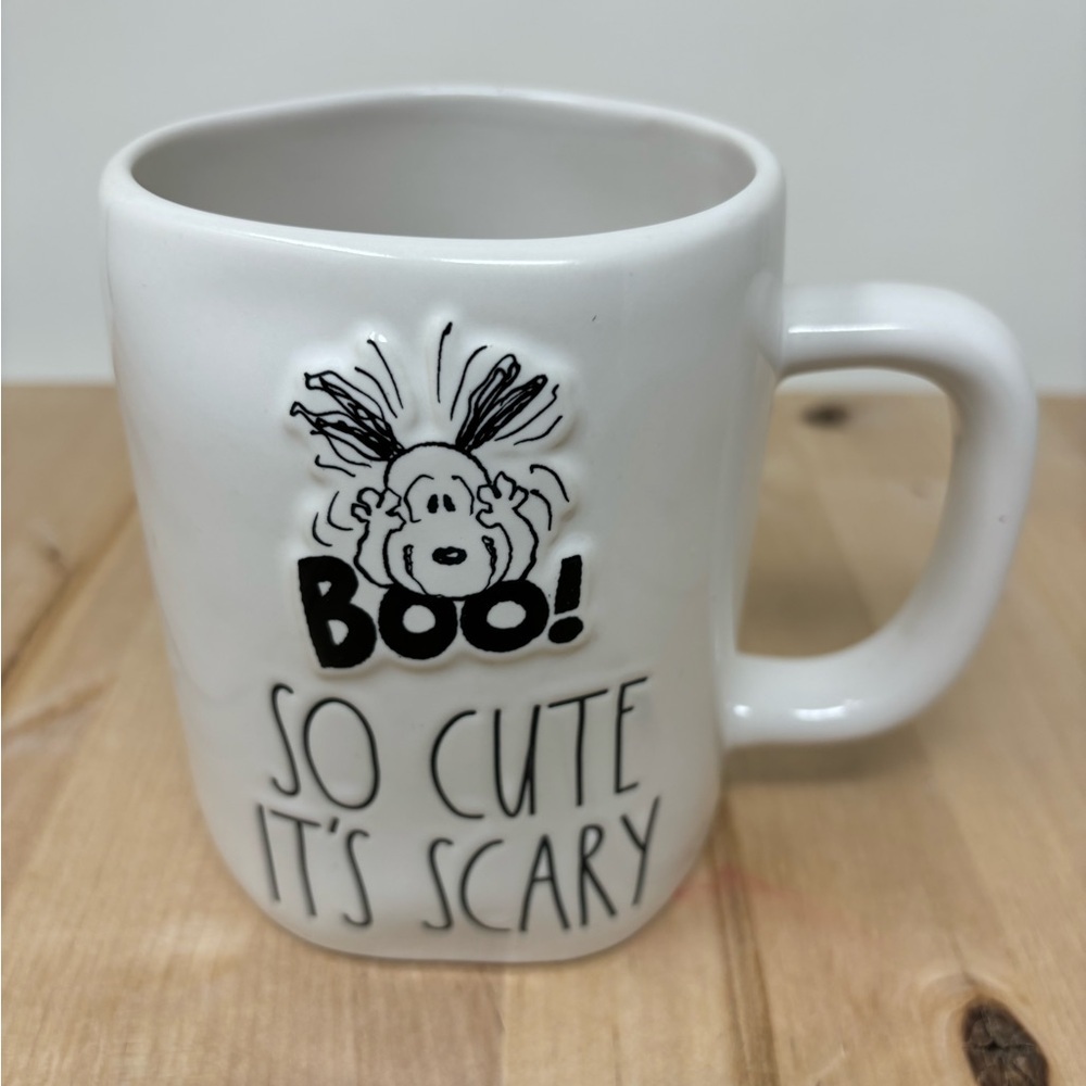Rae Dunn Halloween SO CUTE ITS SCAREY Snoopy Peanuts Mug White Ceramic New